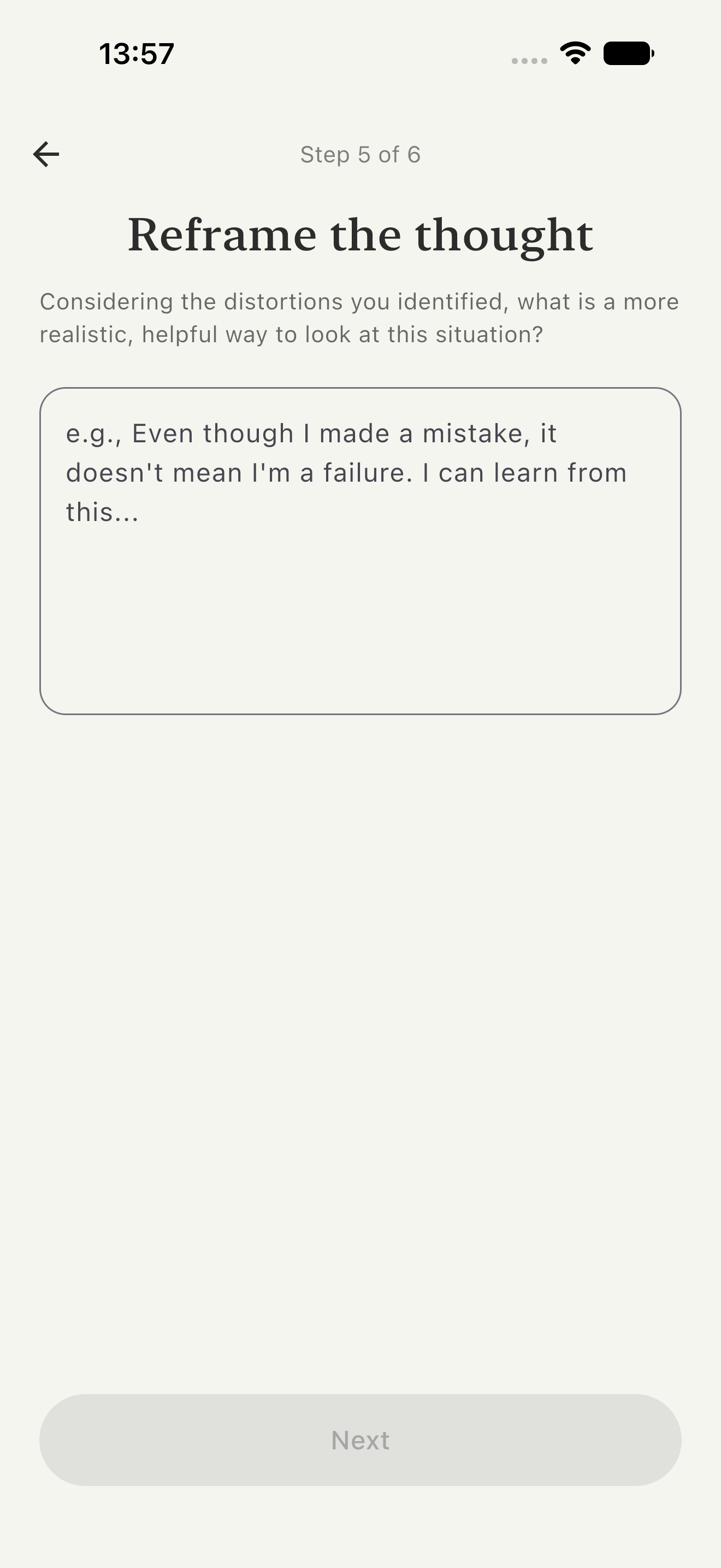 Reground prompt for creating a more balanced reframe