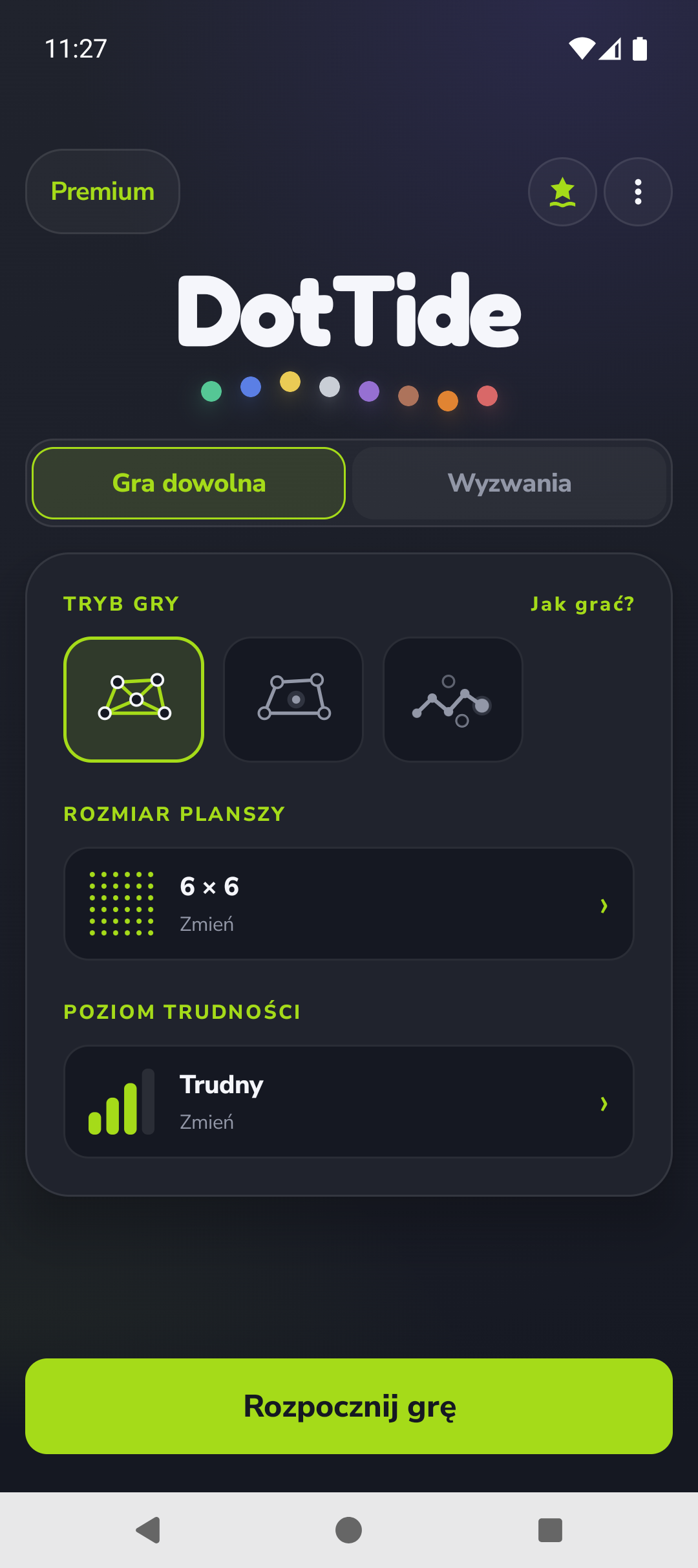 Ustawienia gry dowolnej w DotTide